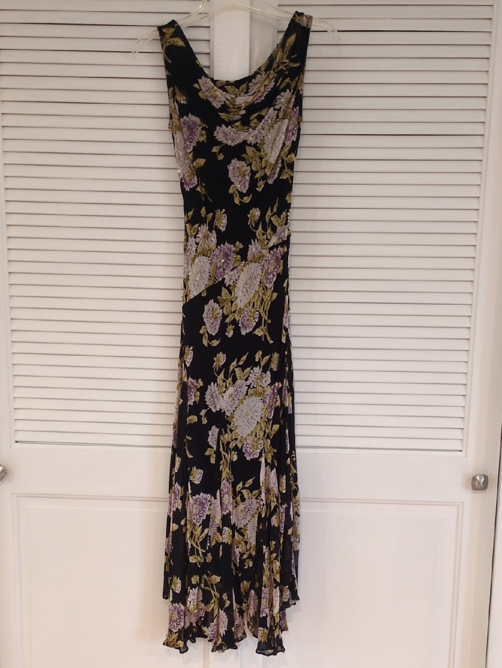 Vtg Y2K Majick Floral Slvls  Embellished Lined Maxi Dress   Sz P.  Blk Multi
